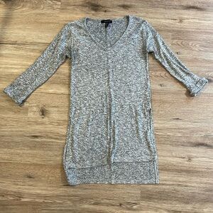 Atmosphere Grey & Black Ribbed Woven V-Neck High-Low Sweater with Cuffed Sleeves